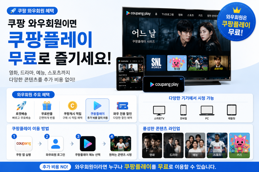 쿠팡플레이 무료 이용 방법과 쿠팡 와우회원 혜택 안내 이미지