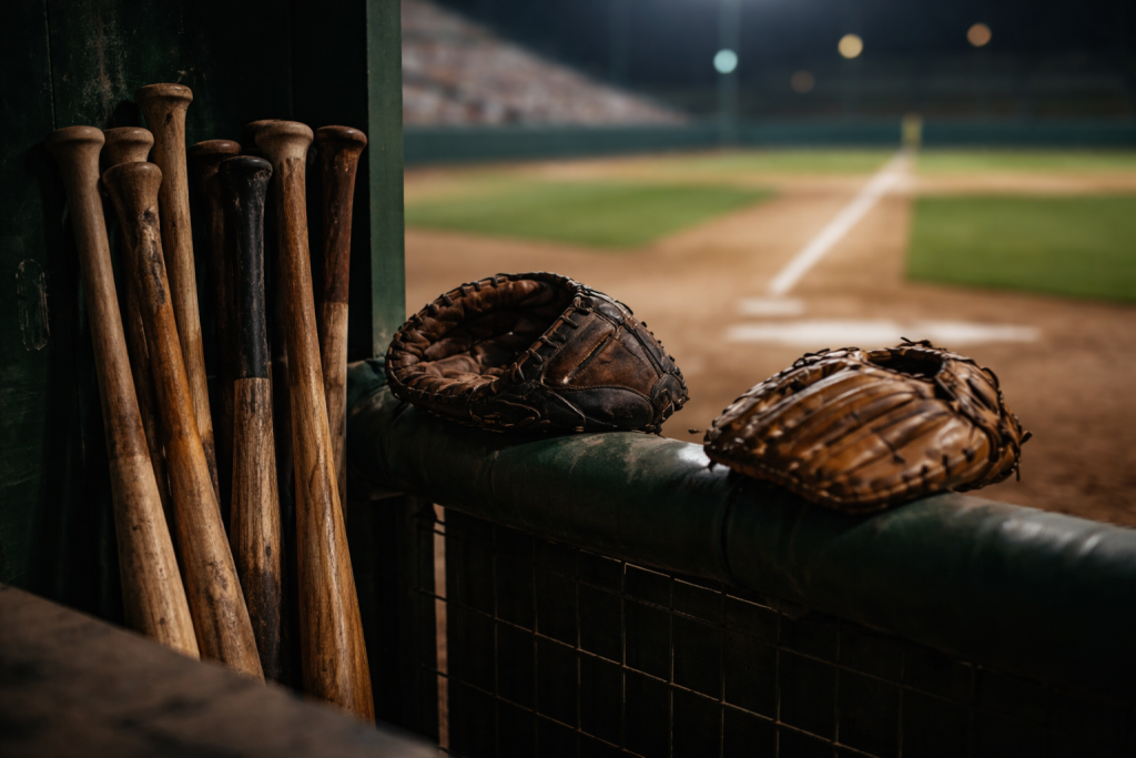 야구장 더그아웃과 장비 무드컷